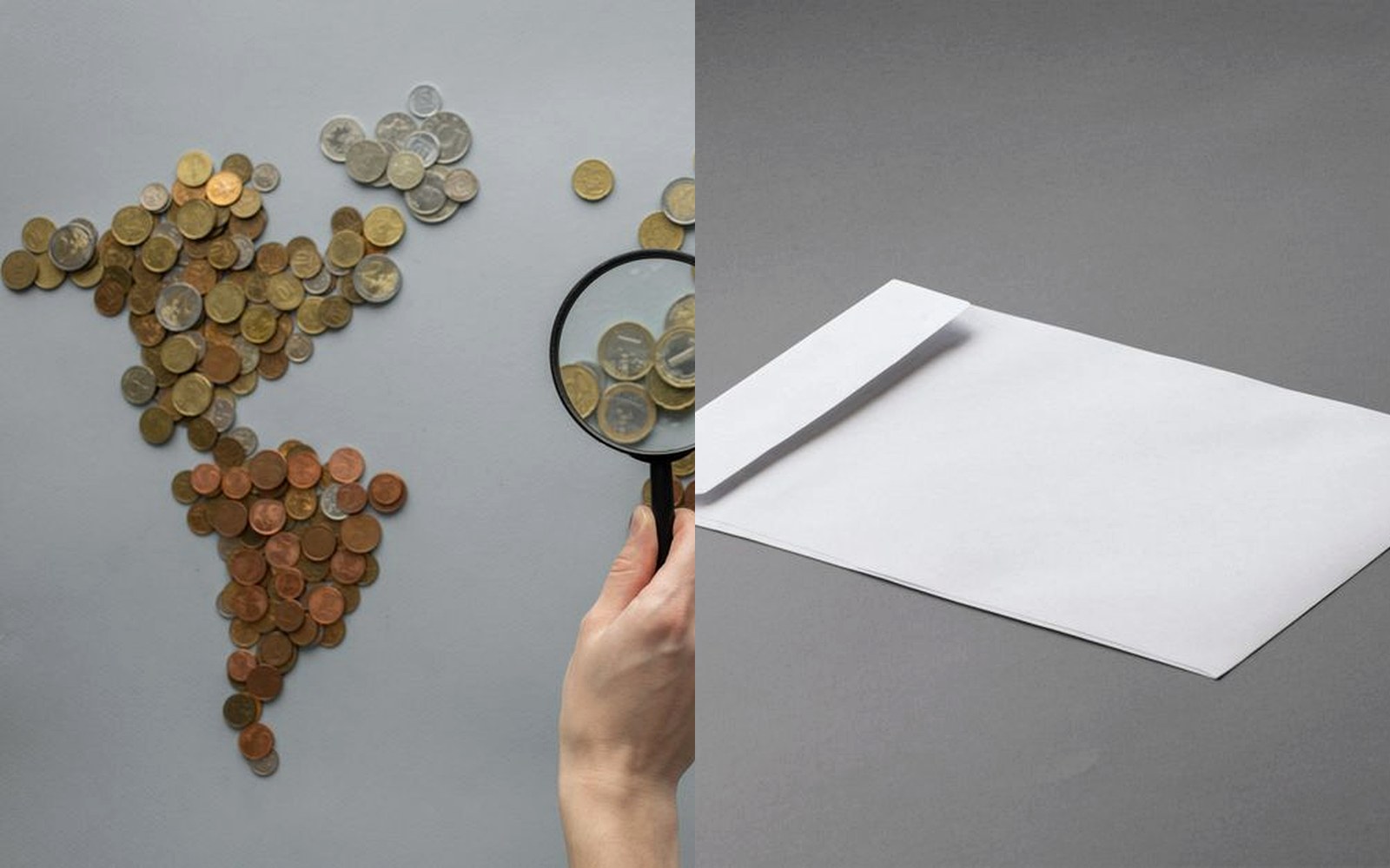A split editorial image combining a travel map and a white envelope.